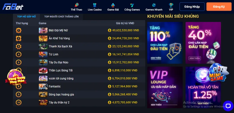 Các loại trò chơi 96vn code
